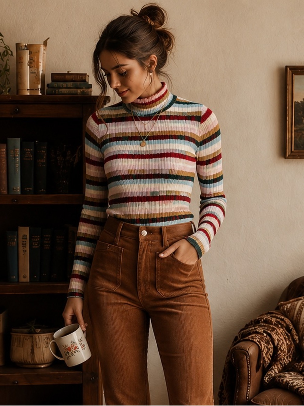 Gap CashSoft Happy Stripe Rib Turtleneck Sweater Y2K Retro Preppy XS